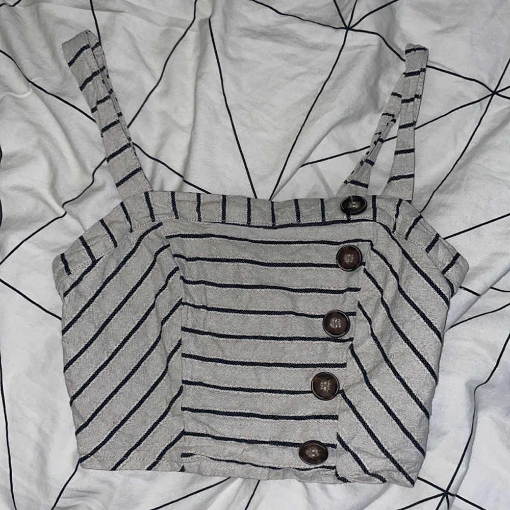 white tan and black striped altard state crop top